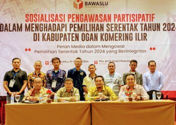 Sosialisasi Bawaslu OKI bertempat di Ballroom A L T S Hotel Palembang. Kamis, 11 Juli 2024.