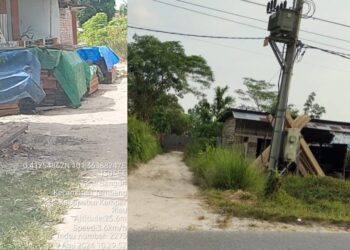 DITEMUKAN : hasil kayu olahan kayu ilegal disimpan di Perumahan Griya Pratama Kencana Jalan Bupati Kecamatan Tambang, Kabupaten Kampar (foto kiri) - Lokasi sawmil milik WASLIEM, sawmill IMMAS dan sawmill ZOEL yang juga berada di Jalan Bupati Kecamatan Tambang, Kabupaten Kampar (foto kanan) tidak jauh dari lokasi penyimpanan hasil olahan kayu di Perumahan Griya Pratama Kencana (Foto : Dok/Mitrapolri.com)