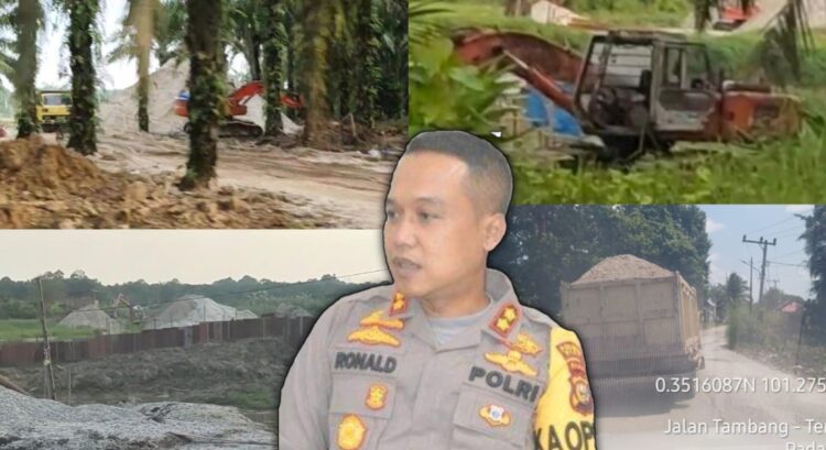 DITEMUKAN : Lokasi temuan Galian C Ilegal di sepanjang jalan Tambang, Jalan Bupati, Jalan Suka Karya Teluk Kanidai, Kecamatan Tambang dan dibelakang Perumahan Karya Indah Lestari Desa Karya Indah Kecamatan Tapung Kabupaten Kampar Provinsi Riau. (Foto : Dok/Mitrapolri.com)
