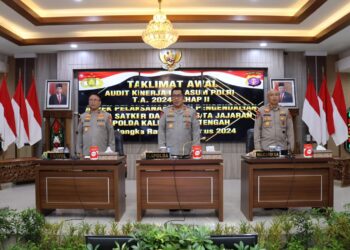 Kepala Kepolisian Daerah Kalimantan Tengah Irjen Pol Drs. Djoko Poerwanto, membuka taklimat awal audit kinerja Inspektorat Pengawasan Umum (Itwasum) Polri tahap II tahun anggaran 2024, bertempat di Aula Arya Dharma, Mapolda setempat, Senin (5/8/24) pagi.