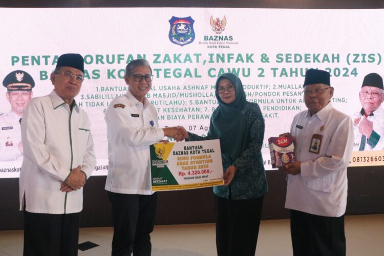 Pentashorufan Zakat, Infaq, Shodaqoh Badan Amil Zakat Nasional Kota Tegal Caturwulan II Tahun 2024 berlangsung di Pendopo Ki Gede Sebayu, Rabu (7/8/24) pagi.