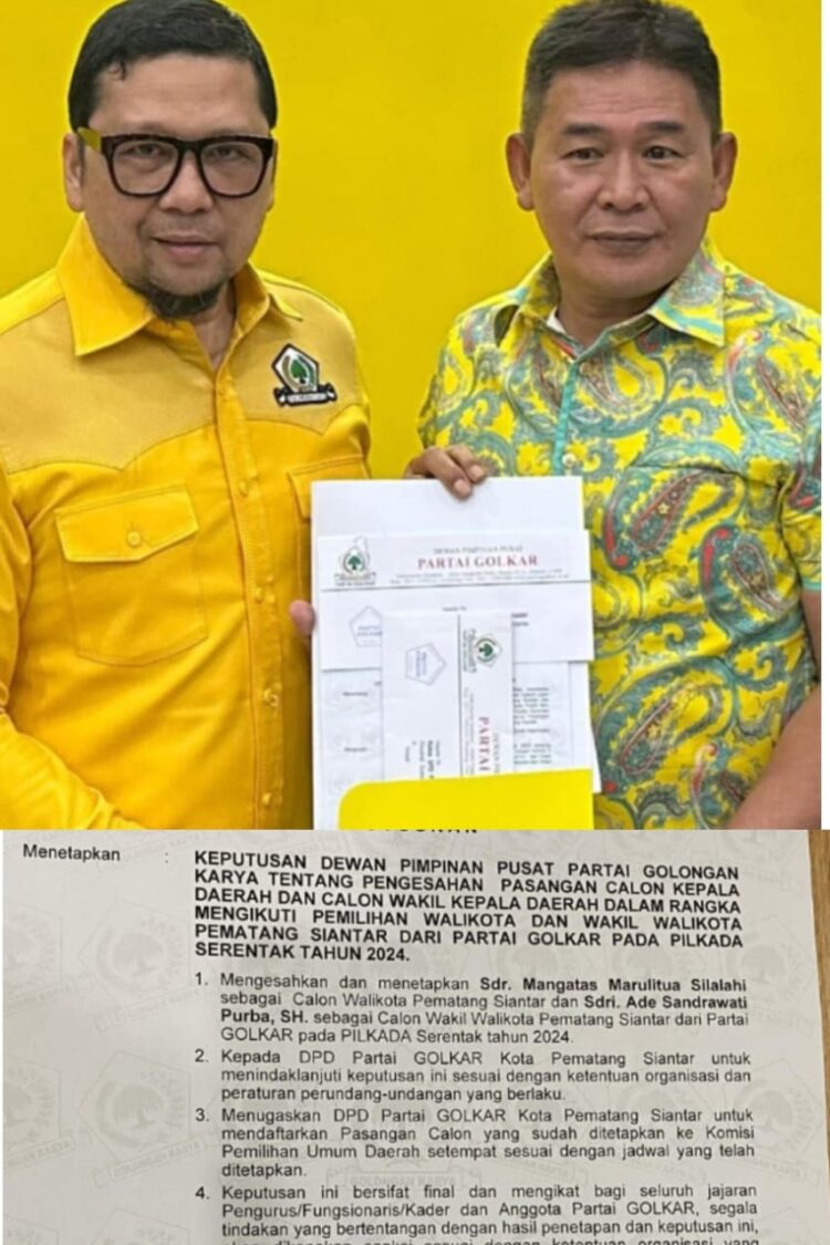 Surat yang diserahkan oleh Wakil Ketua Umum DPP Partai Golkar Ahmad Doli Kurnia Tanggung itu ditandatangani oleh Ketua Umum Partai Golkar Airlangga Hartarto dan Sekretaris Jendral (Sekjen) Lodewijk F Paulus tertanggal 6 Agustus 2024 di Jakarta