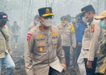Kapolda Sumsel, Irjen Pol A Rachmat Wibowo yang didampingi Irwasda Kombes Feri Handoko dan Karo Ops Kombes M Anis Prasetyo serta Dirpolairud Kombes A Kusmaedi pada Rabu (14/8/2024) turun langsung ke lapangan melihat kondisi lahan terbakar dan operasi pemadaman api di kecamatan Lempuing Jaya OKI yang sudah terbakar selama tiga hari dengan seluas kebakaran 10 hektar.