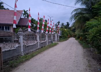 Pantauan media, di desa Matang Mee tampak sudah terpasang umbul umbul dan bendera merah putih.