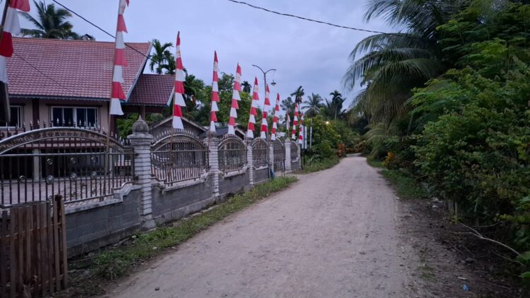 Pantauan media, di desa Matang Mee tampak sudah terpasang umbul umbul dan bendera merah putih.