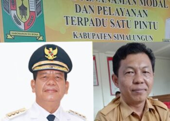 PEMKAB SIMALUNGUN : (dari kiri) : Bupati Simalungun Radiapoh Hasiholan Sinaga dan Pahala Sinaga Kadis DPMPTSP Kabupaten Simalungun (foto : Dok/ist)