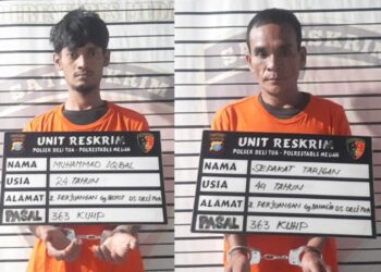 DITANGKAP: Pelaku pembongkaran rumah, ST dan IM ditangkap Polsek Delitua, Rabu (27/8/2024). (Foto Dok/ Polsek Delitua)