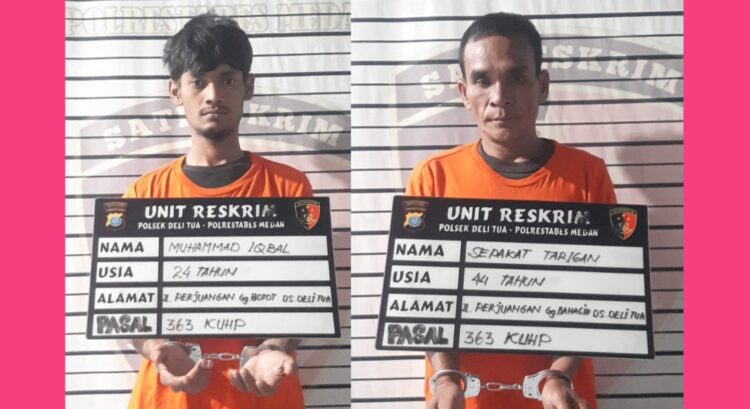 DITANGKAP: Pelaku pembongkaran rumah, ST dan IM ditangkap Polsek Delitua, Rabu (27/8/2024). (Foto Dok/ Polsek Delitua)