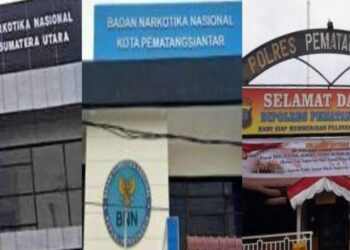 (dari kiri) - Kantor BNNP Sumatera Utara di Medan - Kantor BNNK Pematangsiantar - Mako Polres Pematang Siantar (foto. Dok/ist)
