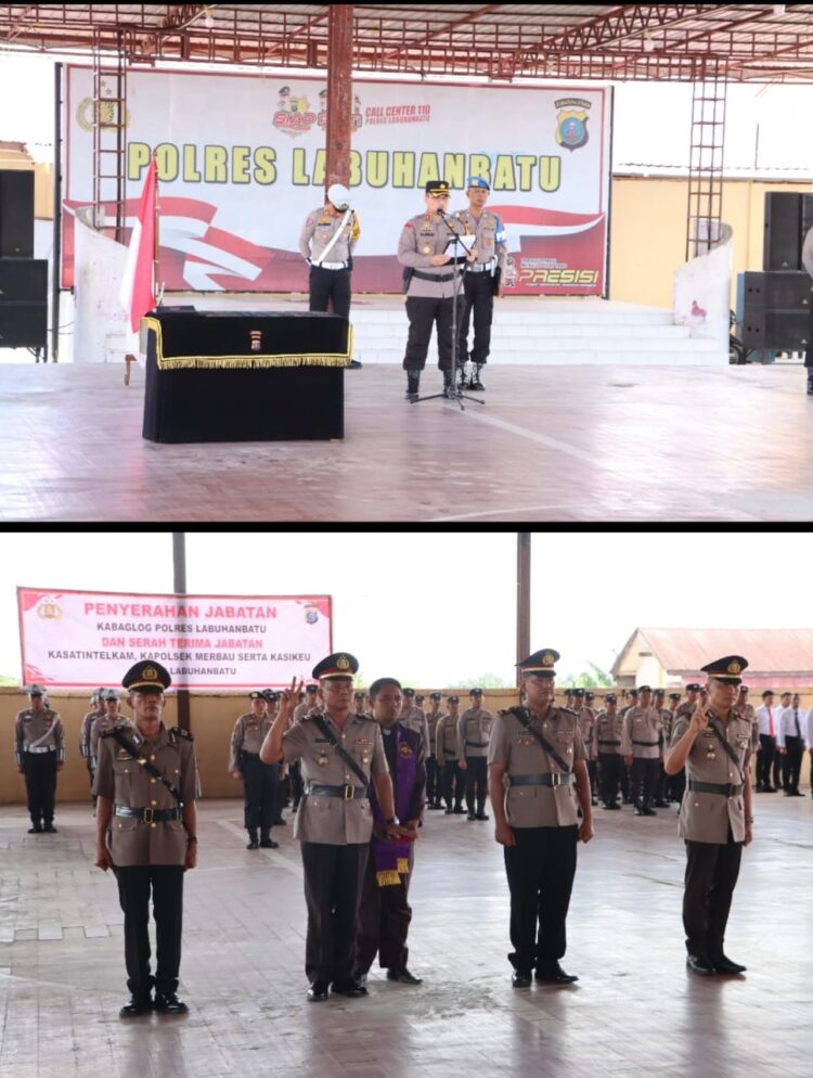 Polres Labuhanbatu menyelenggarakan upacara serah terima jabatan (sertijab) di Gedung Serbaguna Mapolres Labuhanbatu. Acara dimulai pukul 08.30 WIB dan dipimpin langsung oleh Kapolres Labuhanbatu, AKBP Dr. Bernhard L. Malau, S.I.K., M.H. Kegiatan ini menandai penyerahan jabatan Kabag Logistik serta serah terima jabatan Kasat Intelkam dan Kapolsek Marbau. Pada Kamis, (19/09/2024).