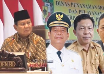 (Dari kiri) : Presiden Republik Indonesia Jenderal TNI (Purn) Prabowo Subianto - Bupati Simalungun Radiapoh Hasiholan Sinaga - Kadis DPMPTSP Simalungun Pahala Sinaga - Kabid Investigasi/Intelijen DPP TOPAN RI Simon Nainggolan. (Foto. Dok/Mitrapolri.com)