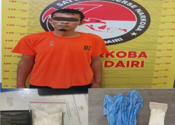 SatRes Narkoba Polres Dairi meringkus seorang pria atas dugaan kasus narkotika jenis sabu di Jalan Air Bersih Kecamatan Sidikalang Kabupaten Dairi.