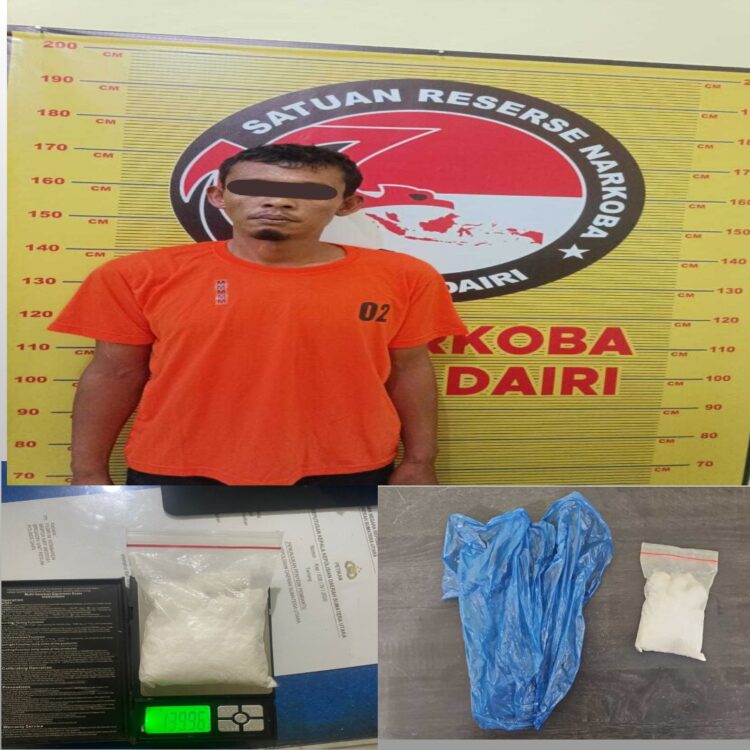 SatRes Narkoba Polres Dairi meringkus seorang pria atas dugaan kasus narkotika jenis sabu di Jalan Air Bersih Kecamatan Sidikalang Kabupaten Dairi.