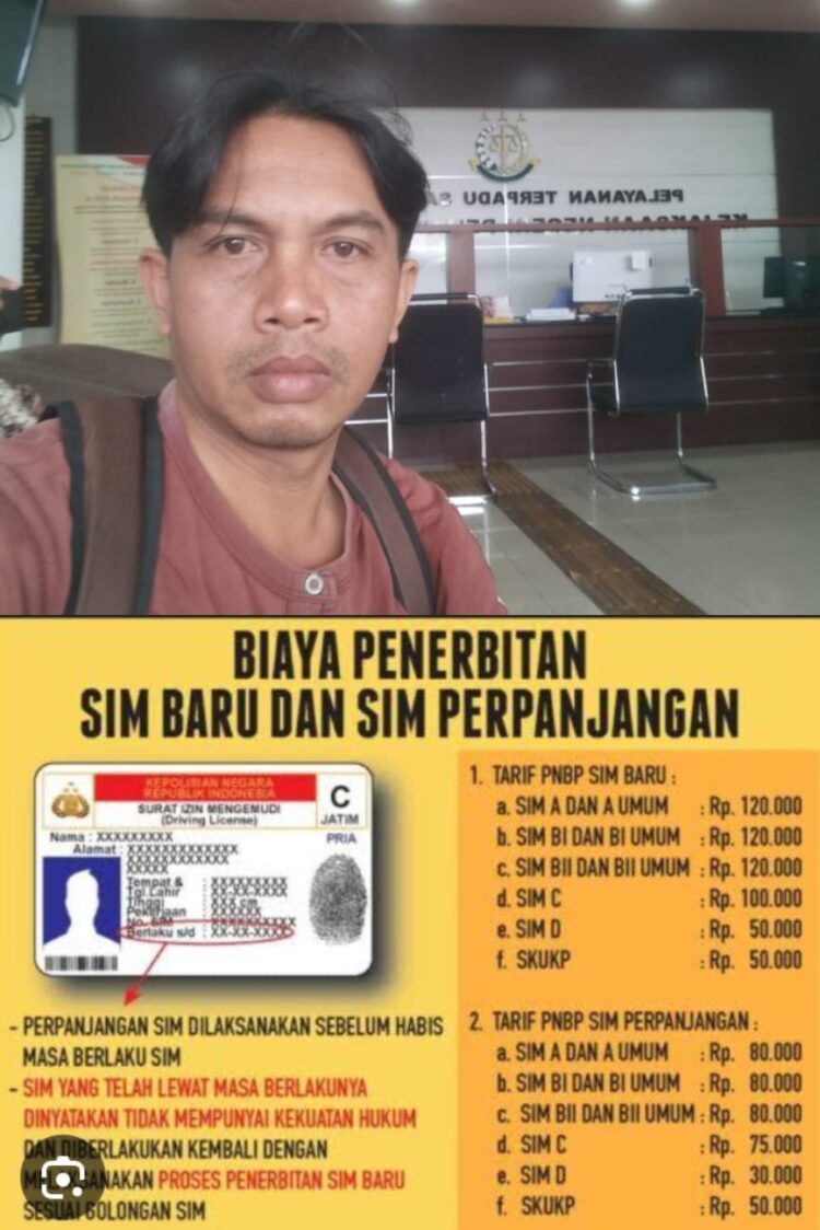 PUNGLI PEMBUATAN SIM : Ketua DPD LSM Geram Banten Indonesia, Ilham Syaputra (foto atas) dan Tarif Pembuatan SIM sesuai peraturan pemerintah (foto bawah). Dok.RICARDO/Mitrapolri.com