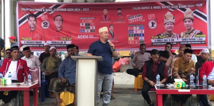 Pasangan Bupati dan Wakil Bupati Aceh Utara H. Ismail A Jalil, S.E, MM (Ayah WA) dan Tarmizi, S.i Kom (Panyang) melakukan pertemuan dengan tokoh serta masyarakat di 24 Desa dalam Kecamatan Cot Girek yang difasilitasi oleh Dewan Pimpinan Sagoe (DPS) Partai Aceh Kecamatan Cot Girek, Pada selasa 22 Oktober 2024 di Desa Cempeudak.