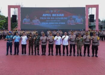 APEL: Apel Besar Polisi RW dan Satkamling Tahun Anggaran 2024 di Lapangan KS Tubun Polda Sumut, Rabu (6/11/2024).(Foto Dok/ Polda Sumut)