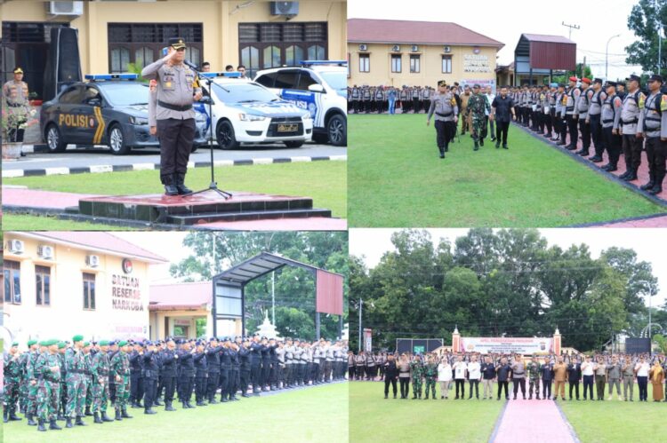 Kapolres Labuhanbatu AKBP Dr. Bernhard L. Malau, S.I.K., M.H., memimpin apel pergeseran pasukan (serpas) dalam rangka kesiapan pengamanan tahap pemungutan dan penghitungan suara di TPS pada Pilkada Serentak 2024. Apel berlangsung di lapangan Polres Labuhanbatu, Jalan MH Thamrin, Rantau Utara, pada Senin pagi (25/11/2024) pukul 08.00 WIB.