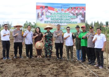 Kapolres Dairi, AKBP Agus Bahari, P.A, SIK, SH, M.Si bersama forkopimda menggelar program ketahanan pangan dalam rangka pemulihan ekonomi di Desa Sitinjo II Kecamatan Sitinjo Kabupaten Dairi. Rabu (20/11/2024).