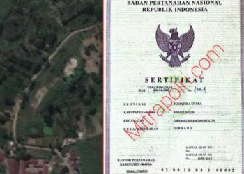 Lokasi Tanah di Jl. Ompu Ranjo Sinaga Parapat Kabupaten Simalungun dan Sertifikat Hak Milik atas nama Maruahal Nomor 220/Girsang (Foto. Dok/Mitrapolri.com)