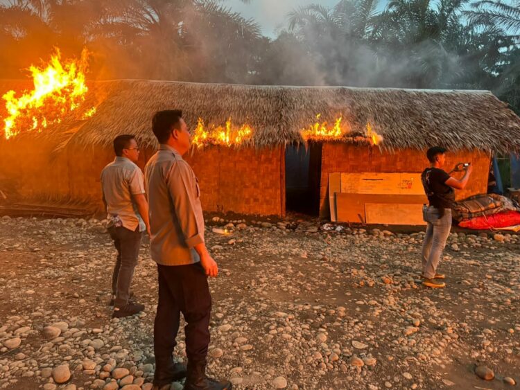 BAKAR BARAK NARKOBA: Tim gabungan TNI-Polri bakar barak narkoba, Kamis (19/12/2024). (Foto Dok/ Polda Sumut)