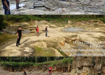 PENYEDILIKAN TAMBANG ILEGAL: Polres Simalungun melalui Satuan Reserse Kriminal (Sat Reskrim) melakukan penyelidikan terhadap tiga lokasi penambangan batu padas ilegal di wilayah Lingkungan Tembaan, Simpang MAN, Kelurahan Kerasaan 1, Kecamatan Bandar, Kabupaten Simalungun pada Sabtu (14/12/2024). (Foto. Dok/Polres Simalungun)