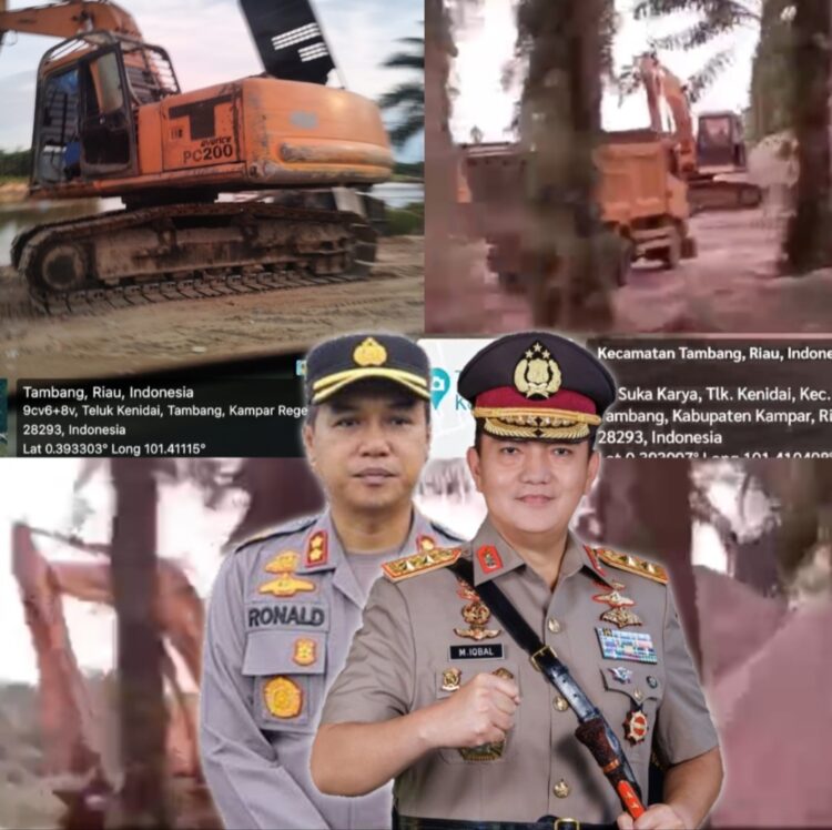 TAMBANG ILEGAL: Investigasi tim Mitrapolri.com terkait aktivitas tambang ilegal di sepanjang Jalan Simpang Kambing, Desa Teluk Kenidai, Kabupaten Kampar, Provinsi Riau (Foto. Dok/Mitrapolri.com)