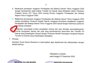 Surat Edaran Menteri Dalam Negeri Nomor SE 900.1.3/6629.A/SJ dan Menteri Keuangan Republik Indonesia Nomor SE-1/MK.07/2024 Tanggal 11 Desember 2024