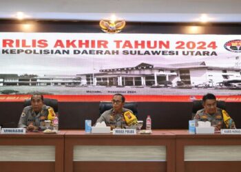 Kapolda Sulut melalui Wakapolda Brigjen Pol Bahagia Dachi saat Rilis Akhir Tahun (RAT) 2024, yang digelar di aula Tribrata Polda Sulut, Senin (30/12/2024).