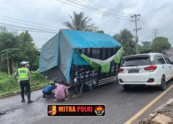 Sebuah truk barang bermuatan berat mengalami kerusakan di tengah jalan di kawasan KM 28, tepatnya di depan rumah makan Tua Siang Malam, Indralaya, Ogan Ilir, pada Selasa pagi (22/1/2025). Kendaraan tersebut mengalami patah as serumbung roda, sehingga tidak dapat bergerak dan mengakibatkan kemacetan arus lalu lintas menuju Palembang.