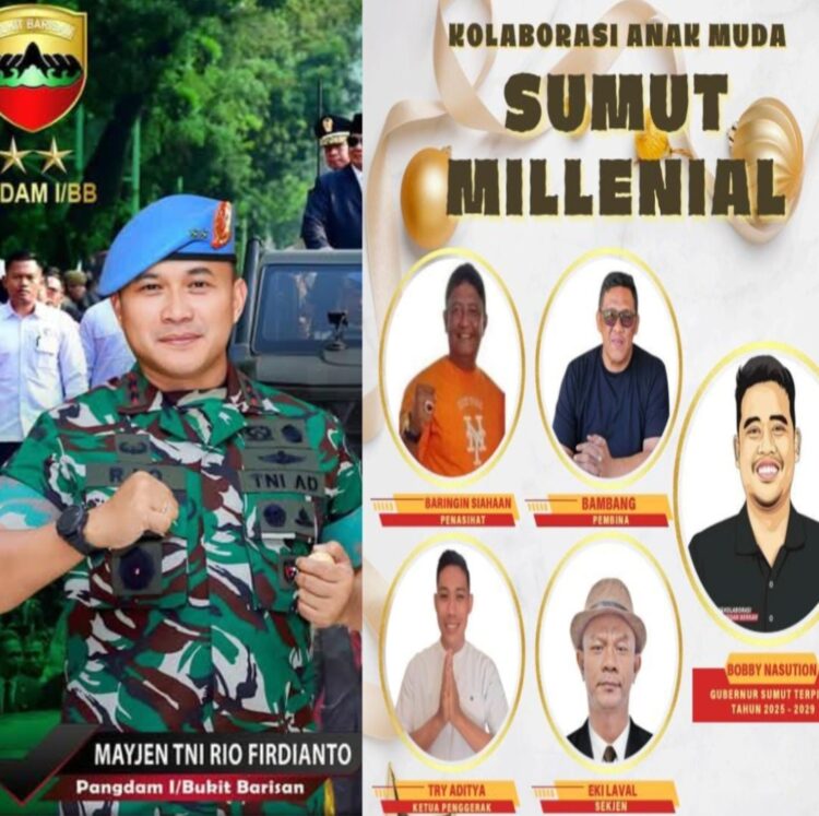 dari kiri: Pangdam I Bukit Barisan Mayjen TNI Rio Firdianto dan Kolaborasi Anak Muda Sumut Millenial (ist)