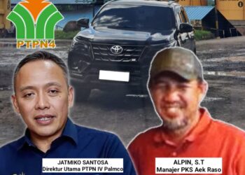 MENGHINDAR DIKONFIRMASI : Manajer PTPN IV Regional 1 PKS Aek Raso mendadak pergi meninggalkan kantor menggunakan mobil fortuner hitam saat dikonfirmasi tim Mitrapolri.com, Kamis 16/01/25. (Foto. Dok/Mitrapolri.com)