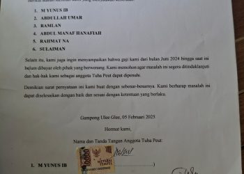 surat pernyataan bahwa mereka tidak pernah Tanda Tangan RAPBG 2024, malah gaji mereka selama 3 bulan sampai sekarang belum dibayarkan.
