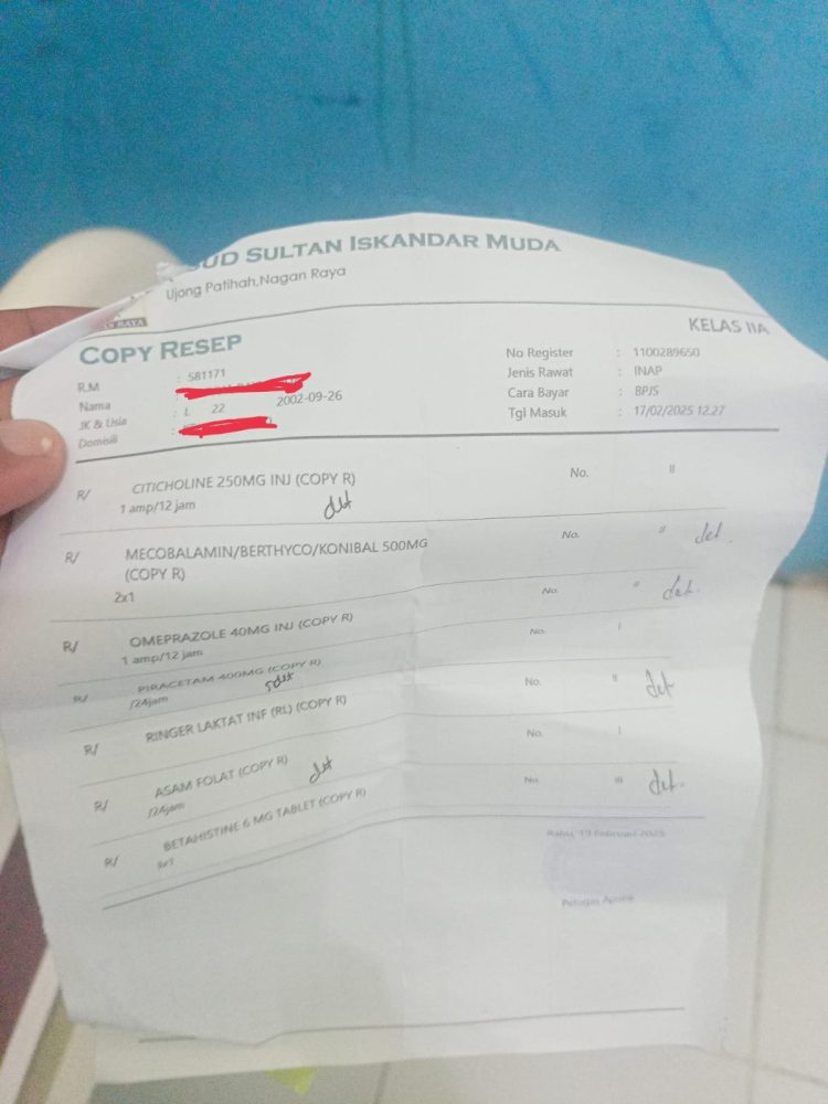Resep obat dari RSUD SIM Nagan Raya