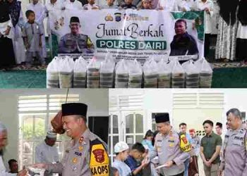 Polres Dairi menggelar kegiatan sosial bertajuk Jumat Berkah dengan menyantuni anak yatim/piatu. Kegiatan ini di Laksanakan di Masjid Husnul Khotimah Polres Dairi, Jumat (21/2/2025) usai pelaksanaan Sholat Jumat.