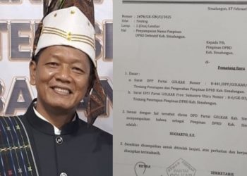 Sugiarto, SE dan surat edaran dari DPP Partai Golkar dengan nomor surat B-441/DPP/GOLKAR/XI/2024 dan surat DPD Partai GOLKAR Prov. Sumatera Utara dengan nomor surat B-6/GK-SU/II/2025 Tentang penetapan Sugiarto, SE sebagai Pimpinan DPRD Kabupaten Simalungun.