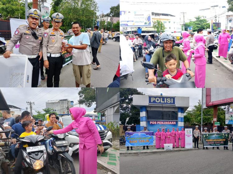 Polres Labuhanbatu melaksanakan kegiatan Berkah Ramadhan dalam pembagian takjil kepada masyarakat pengguna jalan di Kota Rantauprapat, Sabtu (08/03/2025), di jalan MH. Thamrin Simpang Enam, Kelurahan Rantauprapat, Kecamatan Rantau Utara, Kabupaten Labuhanbatu, Sumut.