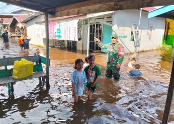 Babinsa Koramil 01/Pahandut Kodim 1016/Palangka Raya Serda Dedy Irawan turun ke wilayah tinjau lokasi banjir. Rabu (19/03/2024).