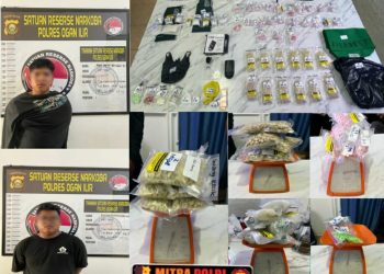Kedua tersangka yang diamankan berinisial AHW (21) dan RW (23), warga Desa Tanjung Raja Selatan. Dari tangan mereka, polisi menyita barang bukti dalam jumlah besar, termasuk ribuan butir pil ekstasi dan narkotika jenis sabu