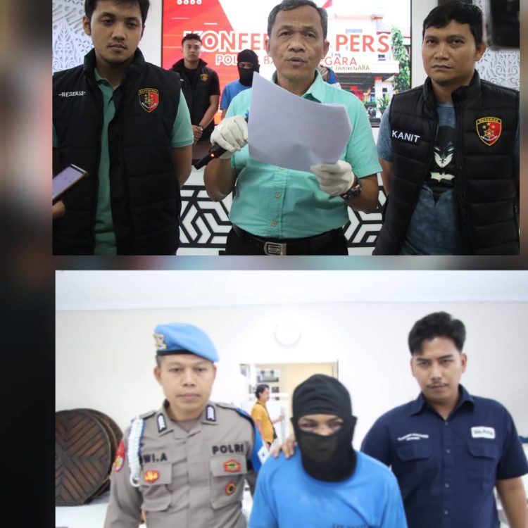Tersangka yakni AY (37) warga Dusun Tinembang Desa Kutawuluh Kecamatan Purwanegara Kabupaten Banjarnegara dalam konferensi pers di Polres Banjarnegara
