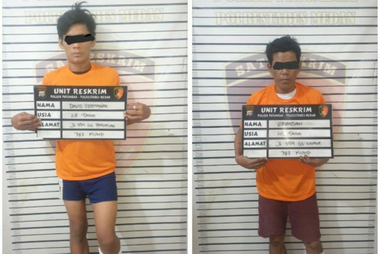 DITANGKAP: DD dan E ditangkap Poksek Patumbak sementara P alias M DPO, Senin (14/4/2025). (Foto Dok/ Polsek)