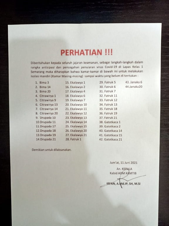 Cegah Penyebaran Covid-19, Ratusan Narapidana Lapas Kedungpane Semarang Jalani Isolasi Mandiri