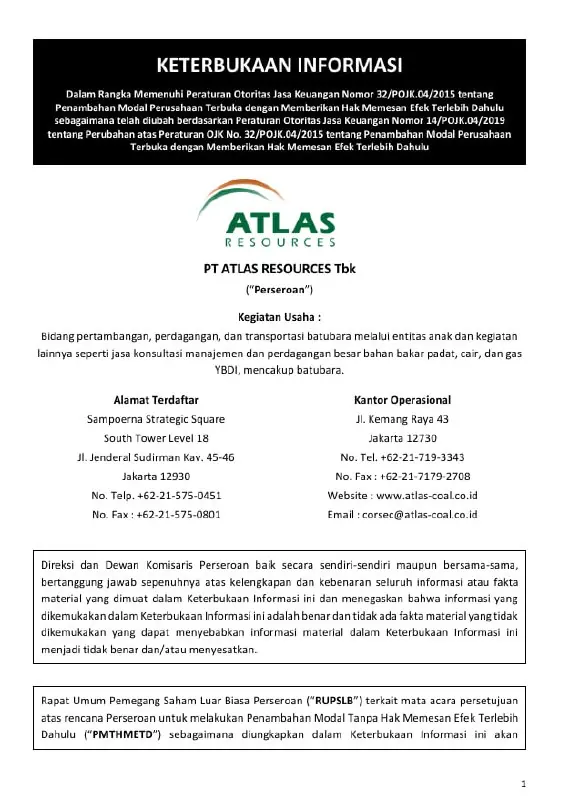 Atlas Resources Ajukan Private Placement Maksimal 375 Juta Saham — lampiran 1