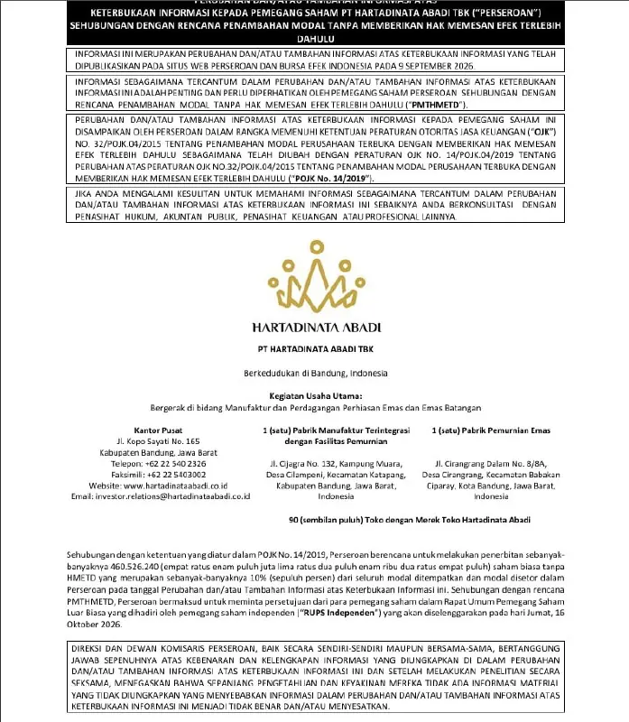HRTA Siapkan Private Placement 460.526.240 Saham untuk Modal Kerja — lampiran 1