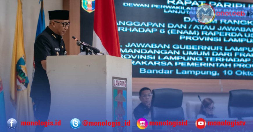 Gubernur Lampung Tanggapi Pandangan Umum Fraksi DPRD Atas Tiga Raperda