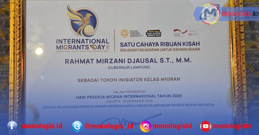 Gubernur Lampung Raih Penghargaan Tokoh Inisiator Kelas Migran