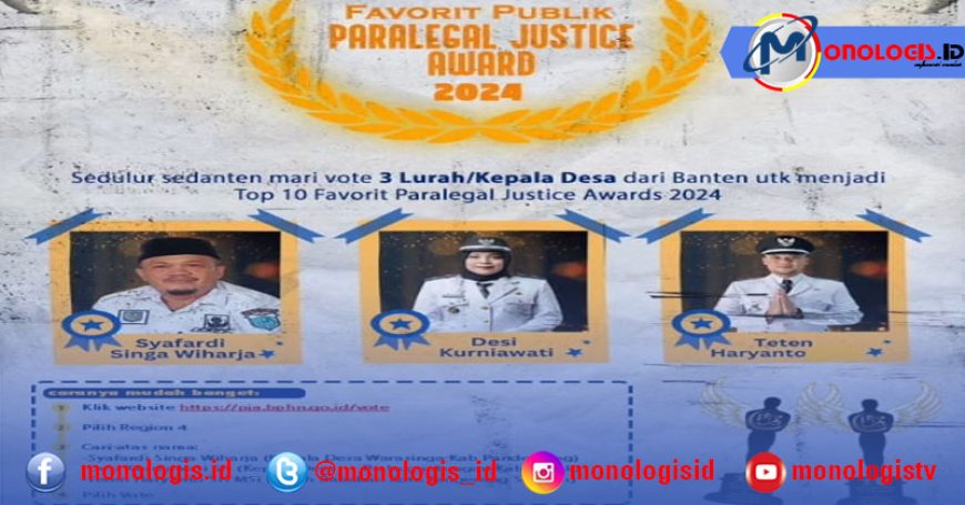 Tiga Lurah/Kades Provinsi Banten Bertarung Raih Penghargaan Paralegal Justice Award