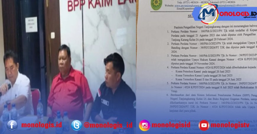 PN Tanjung Karang : Keputusan Kasasi MA Nuryadin, Berkekuatan Hukum Tetap Tanpa ada Upaya Hukum Lain.