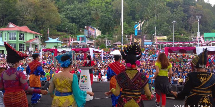 Rangkaian kegiatan untuk menyambut Obor Asian Games 2018 di Parapat, Simalungun.