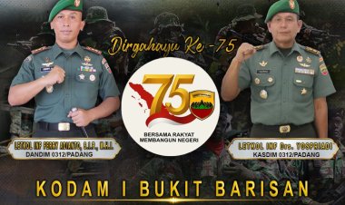 Keluarga Besar Kodim 0312/PDG Mengucapkan Hut Ke- 75 Tahun Kodam 1/BB.