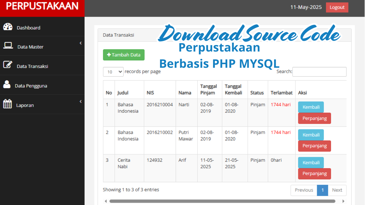 Aplikasi peminjaman buku perpustakaan berbasis PHP MySQL